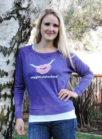 Cowgirl Sisterhood Wide Neck Long Sleeve Tee (Purple)